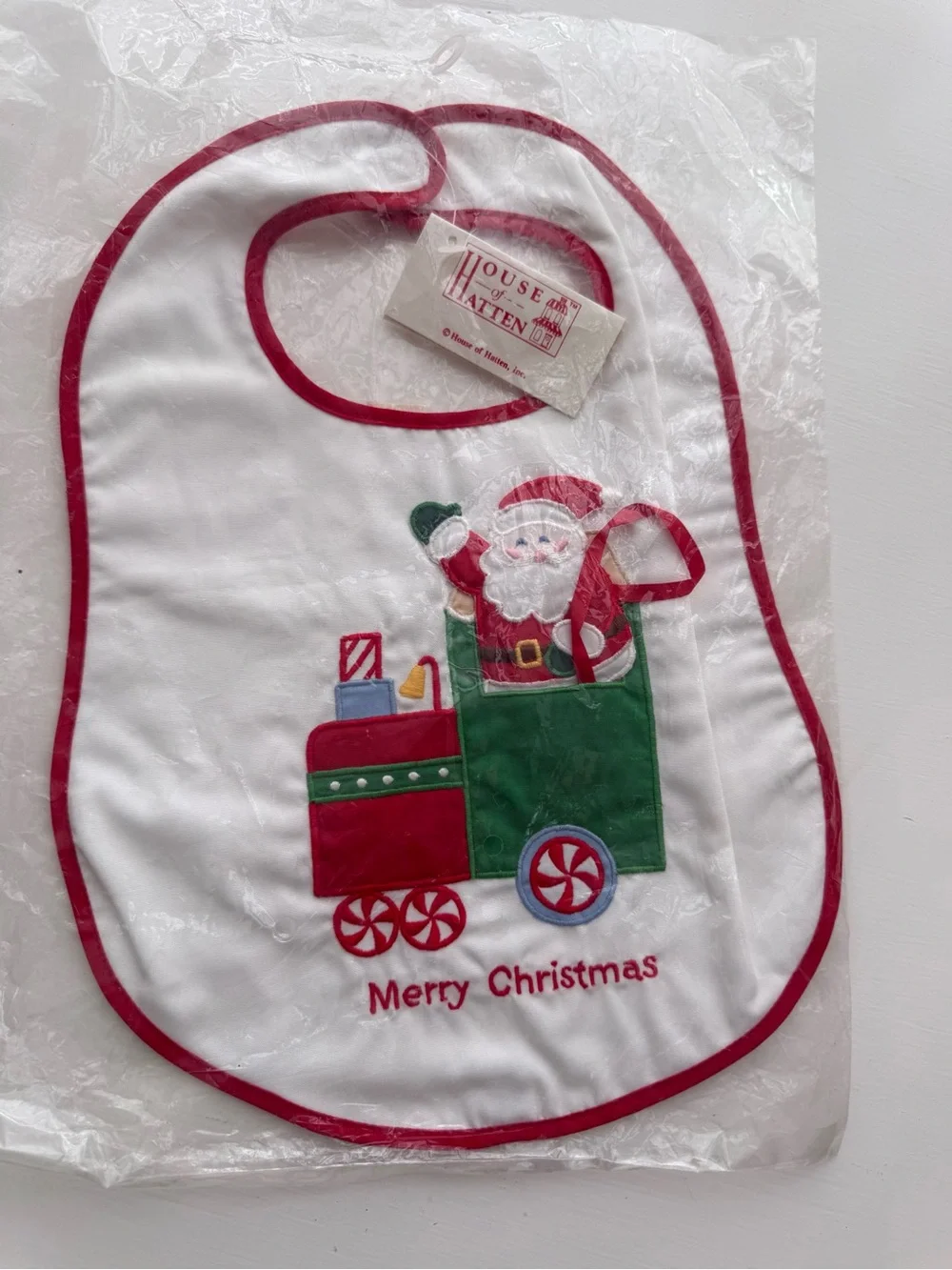 House of Hatten Kids Christmas Bib Set - White with Red Trim